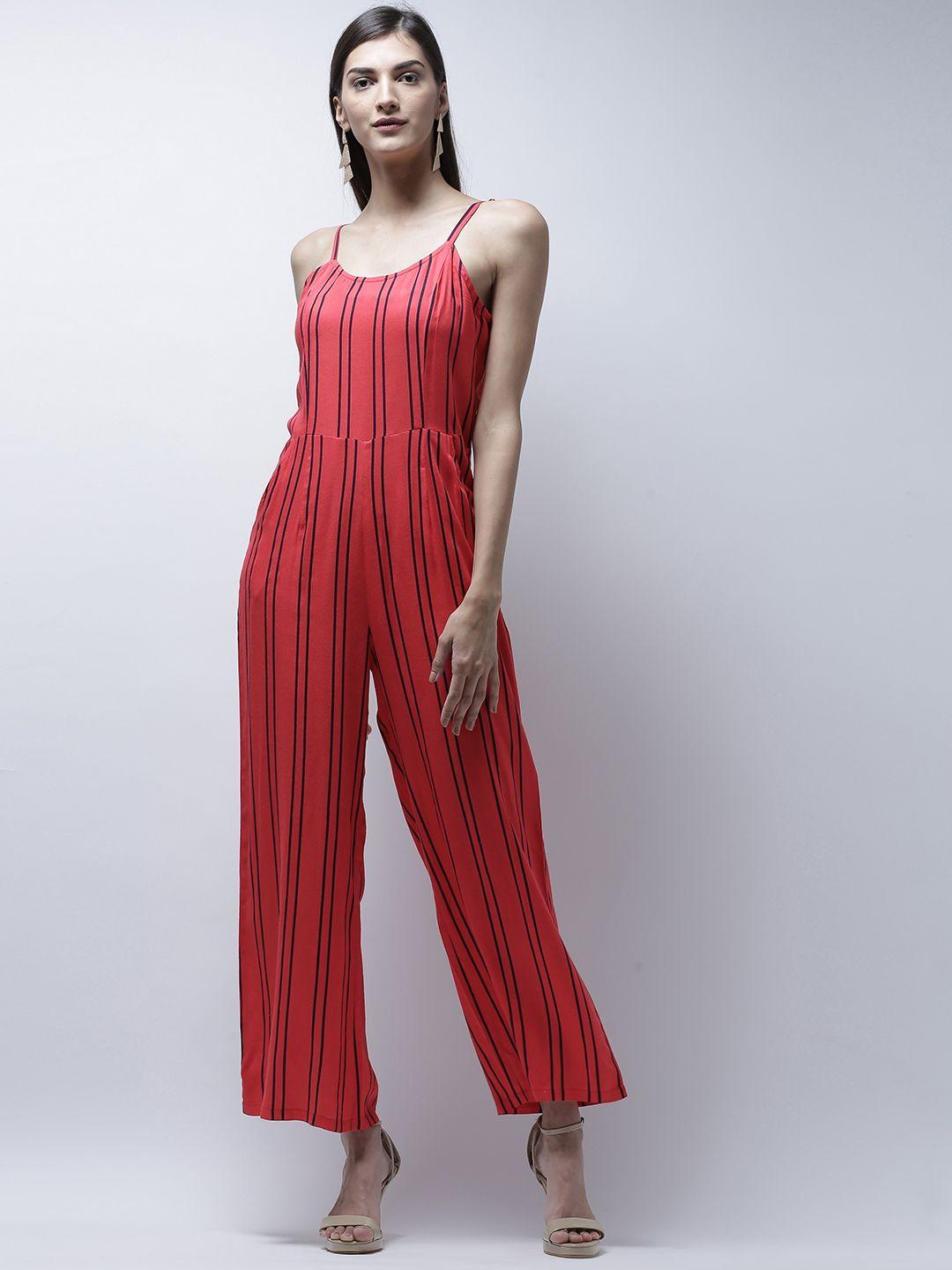 zastraa red striped culotte jumpsuit