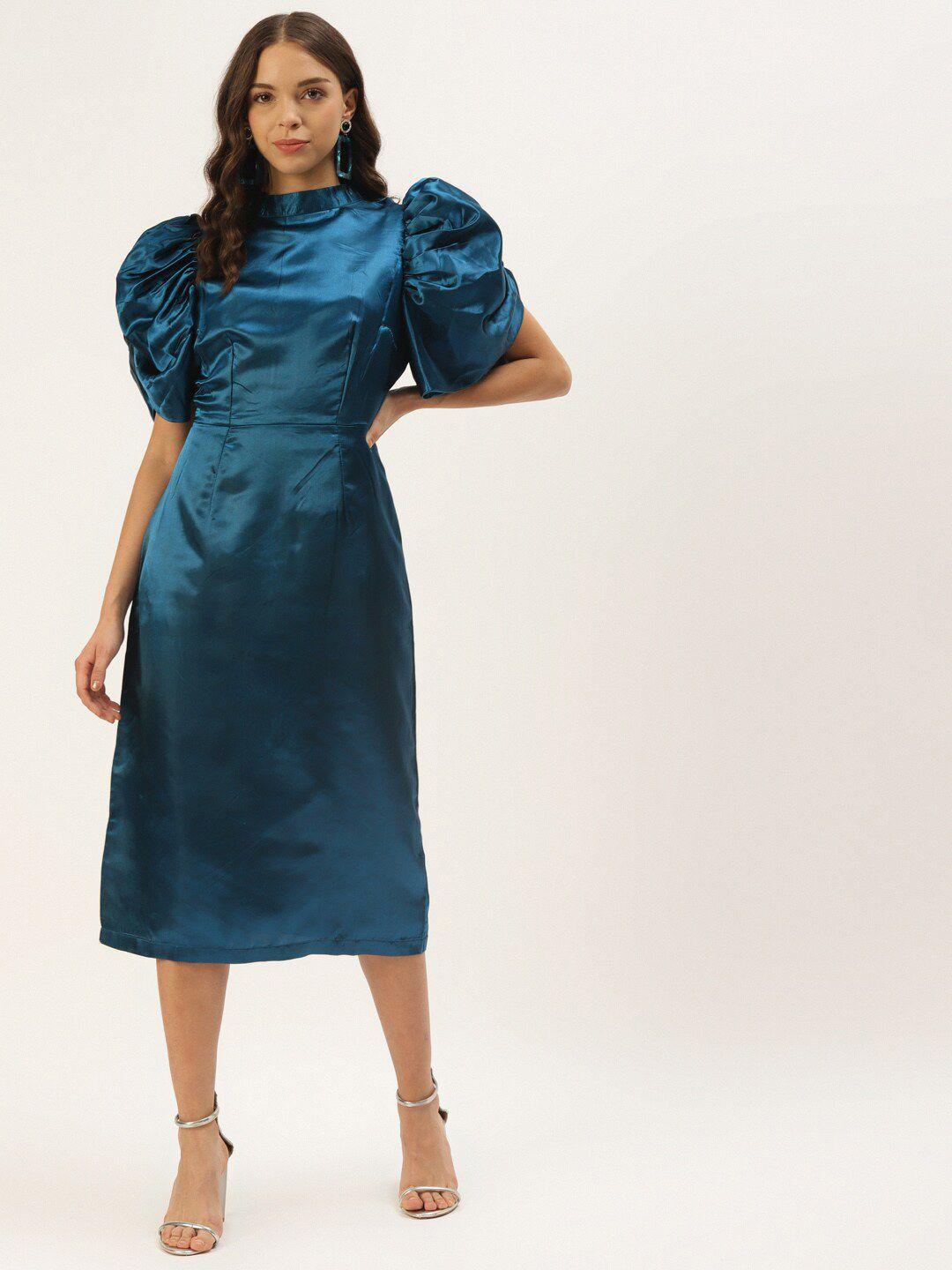 zastraa teal sheath midi dress