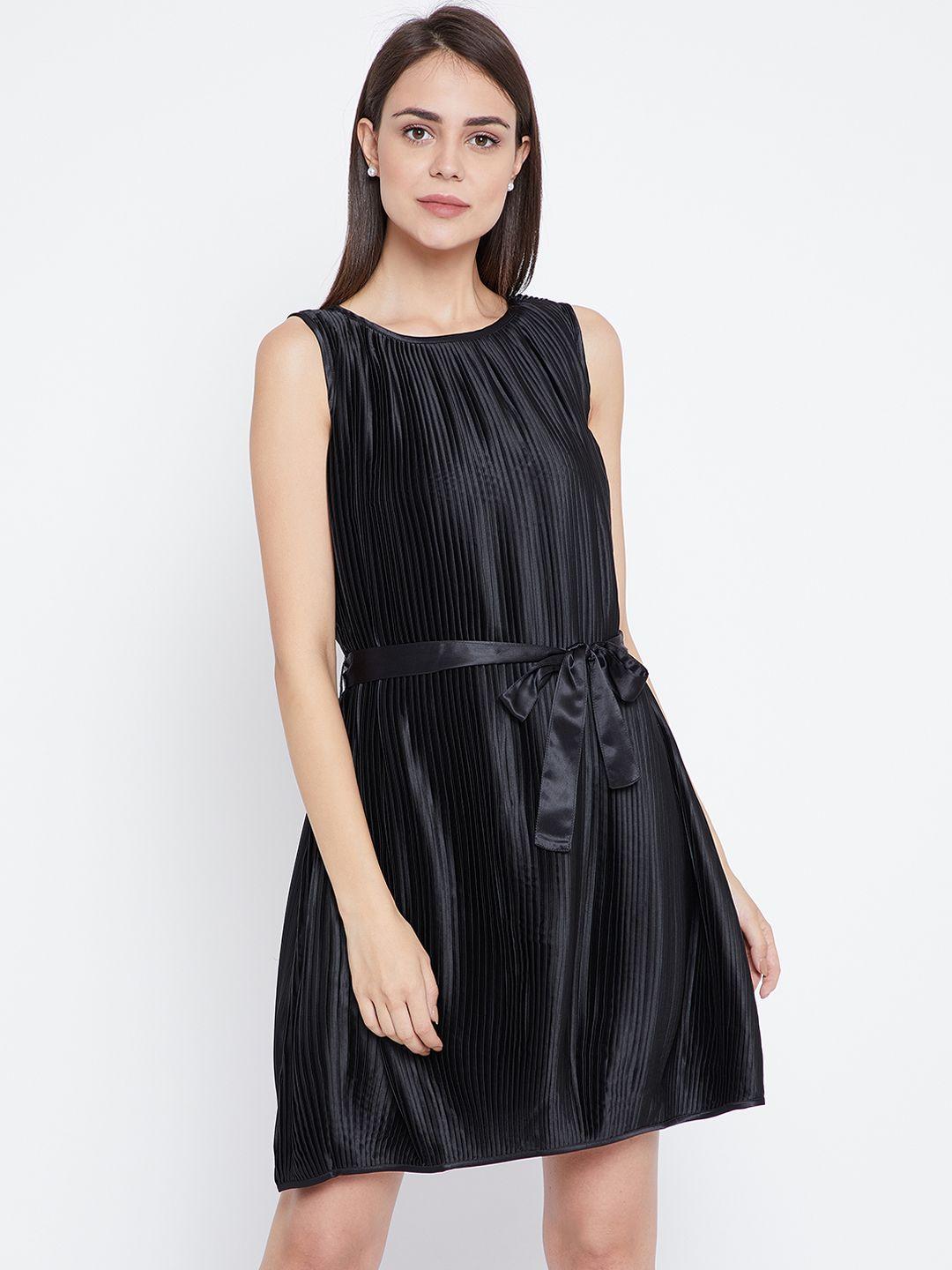zastraa women black solid a-line dress