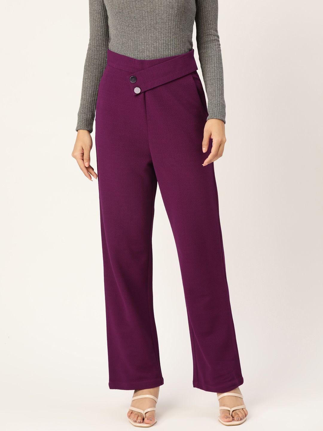 zastraa women burgundy smart high-rise parallel trousers
