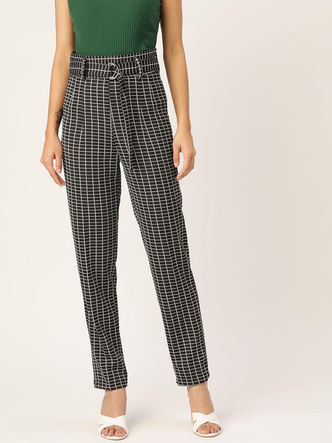 zastraa women checked smart slim fit high-rise trousers
