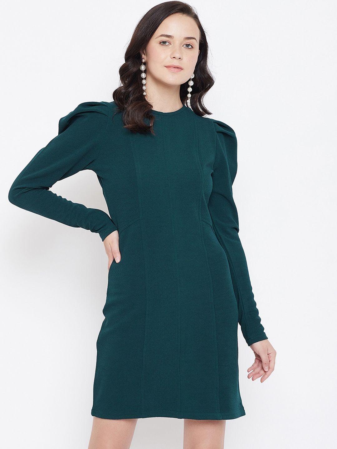 zastraa women green solid sheath dress