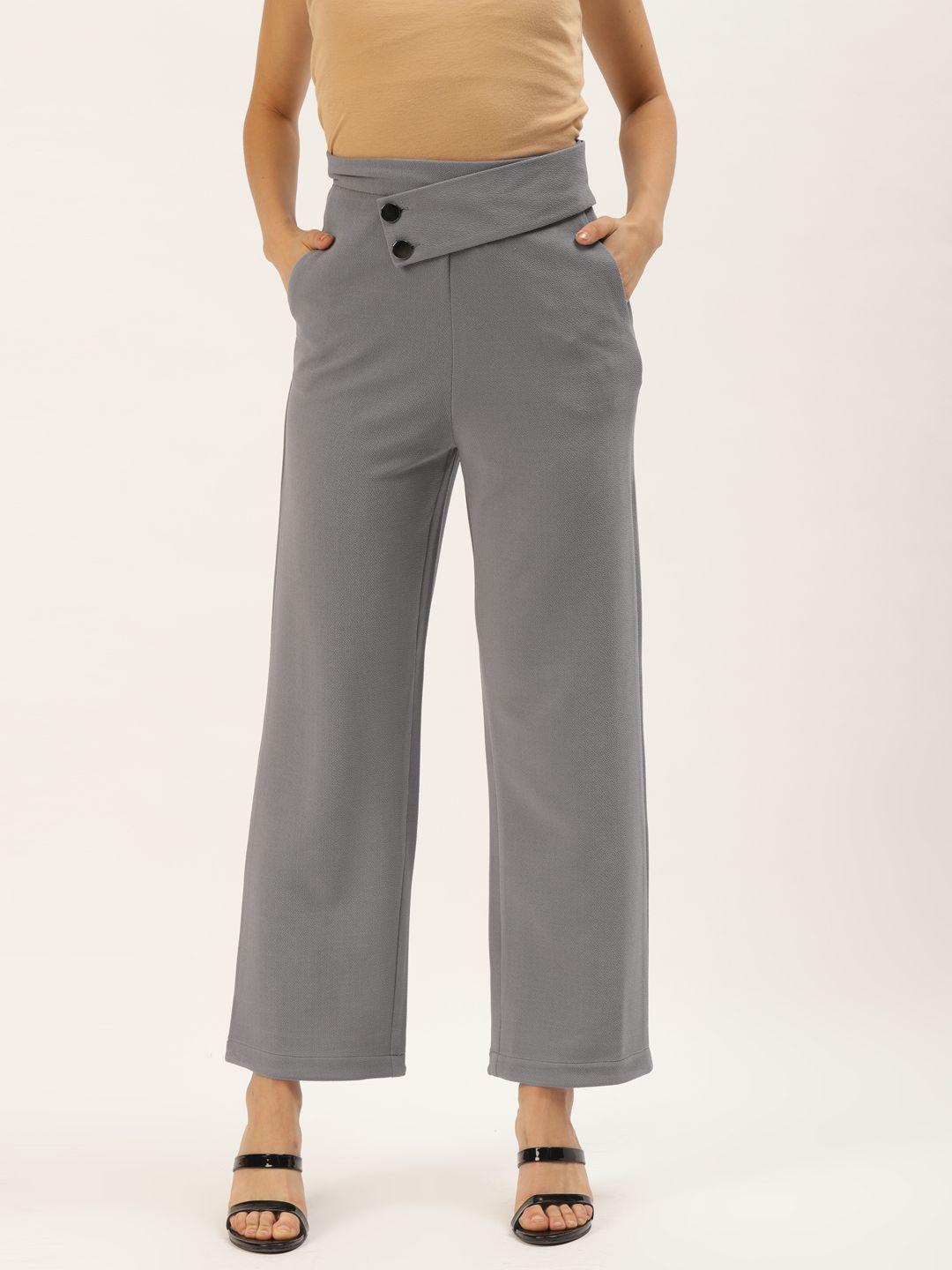 zastraa women grey solid high-rise parallel trousers