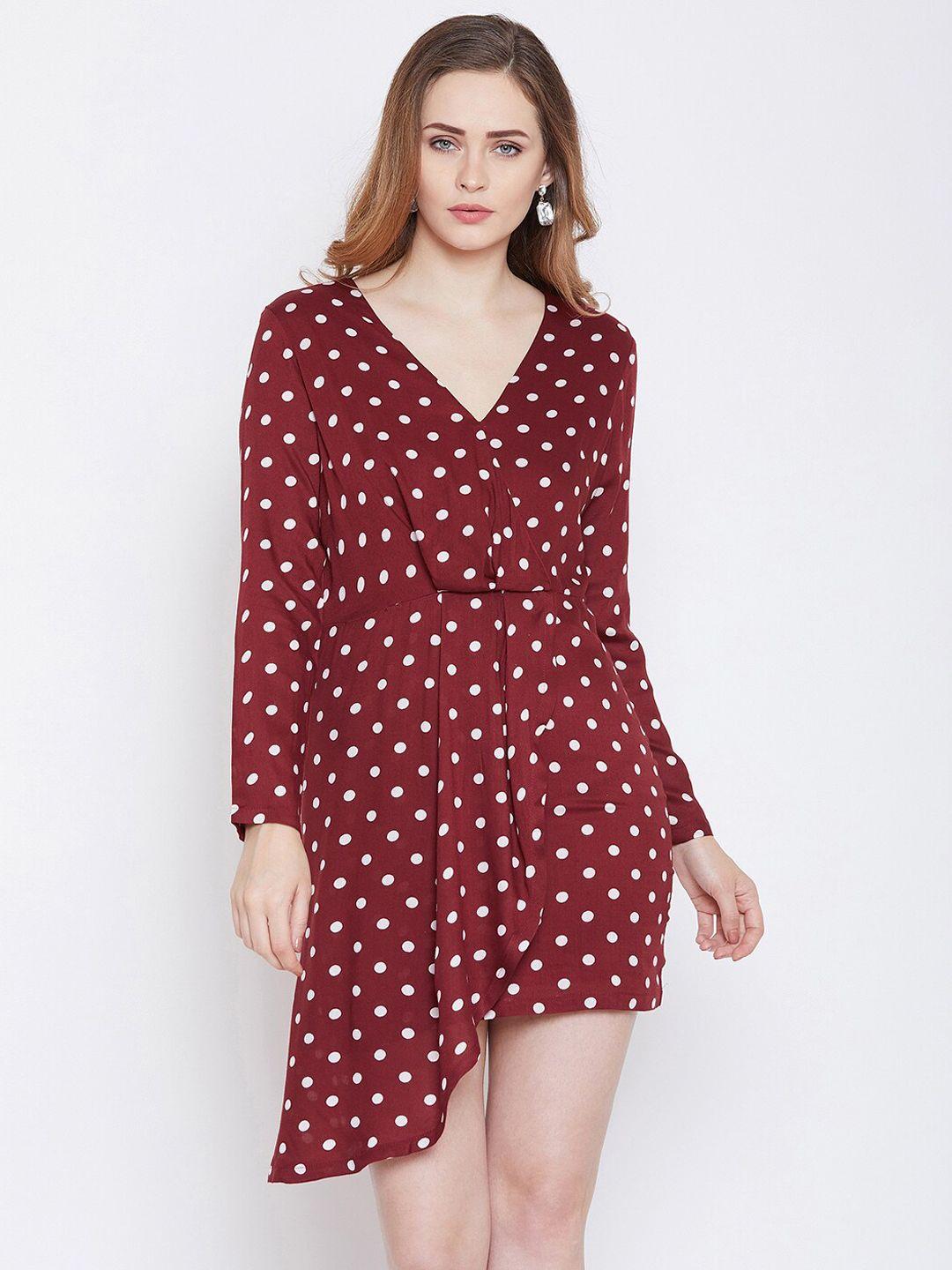 zastraa women maroon printed wrap dress