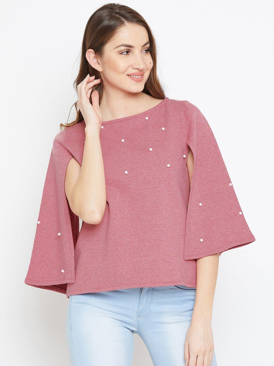 zastraa women peach-coloured embellished a-line top