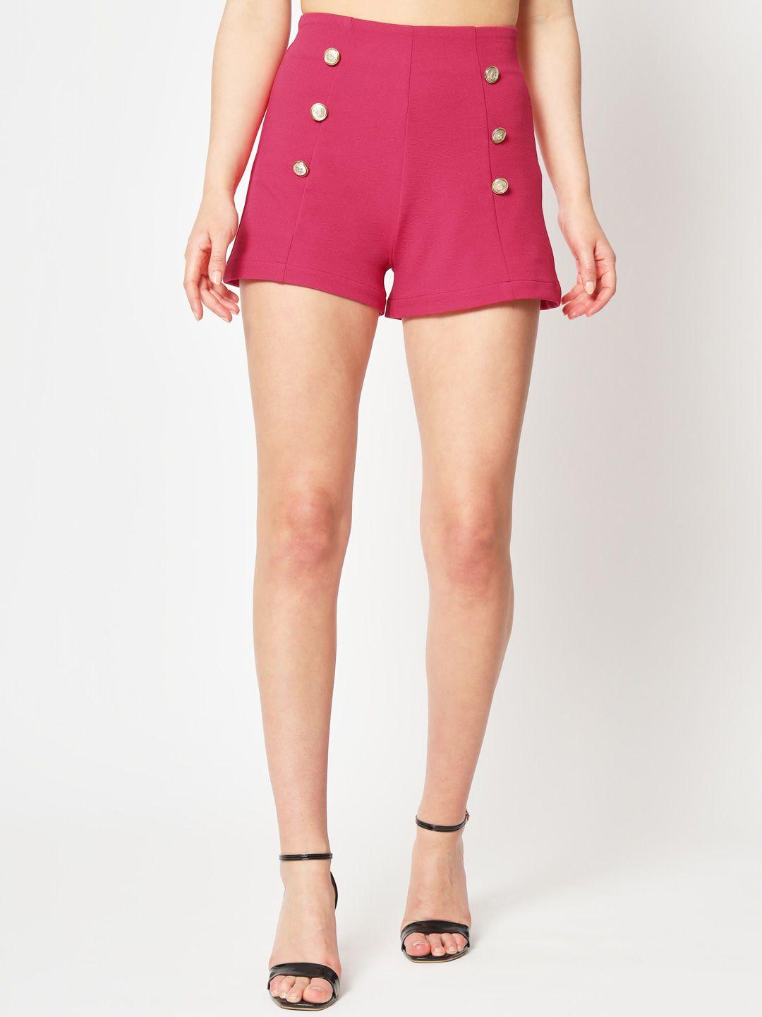 zastraa women pink high-rise slim fit shorts