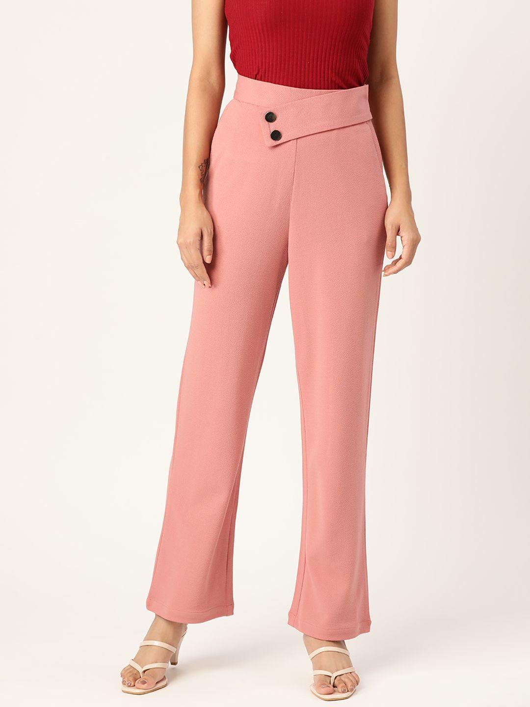 zastraa women pink smart high-rise parallel trousers