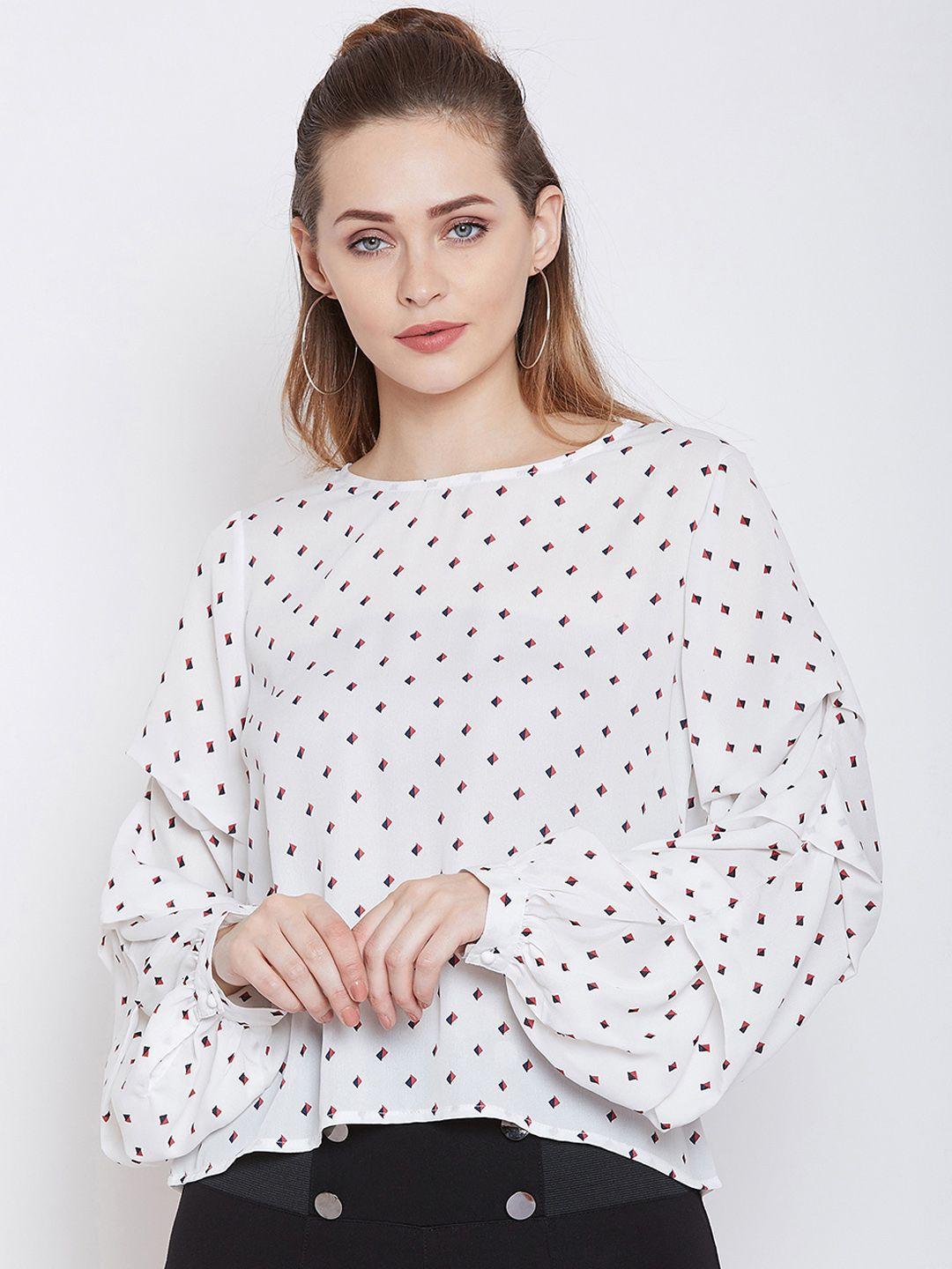 zastraa women white & red printed a-line top