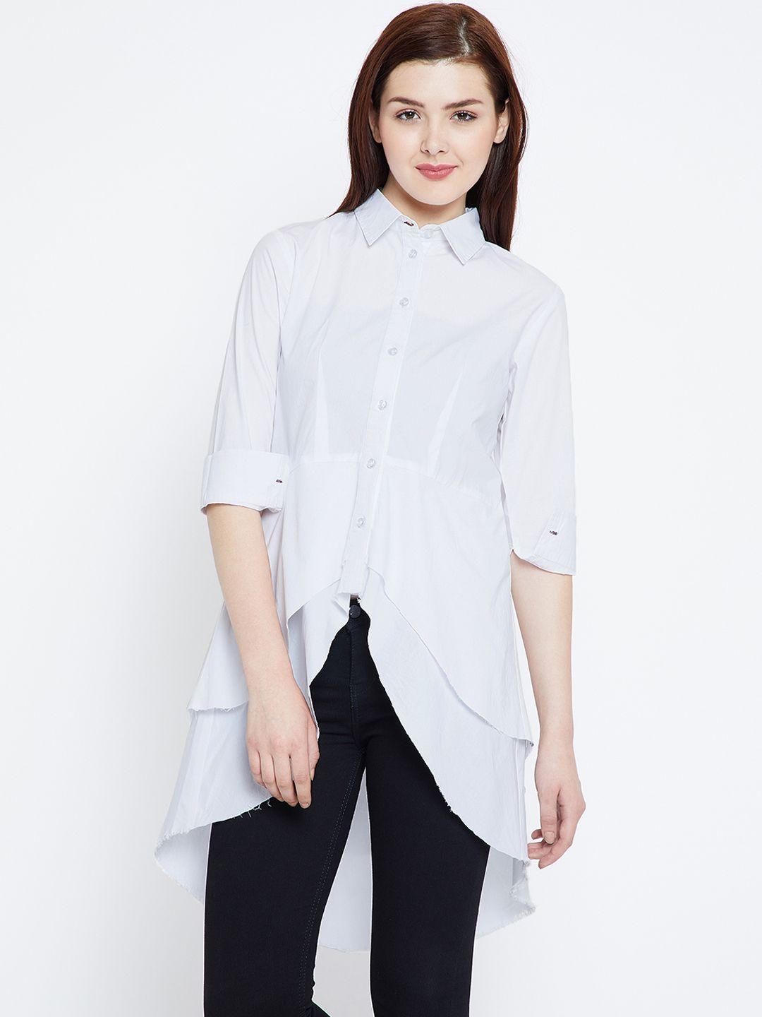 zastraa women white regular fit solid casual shirt