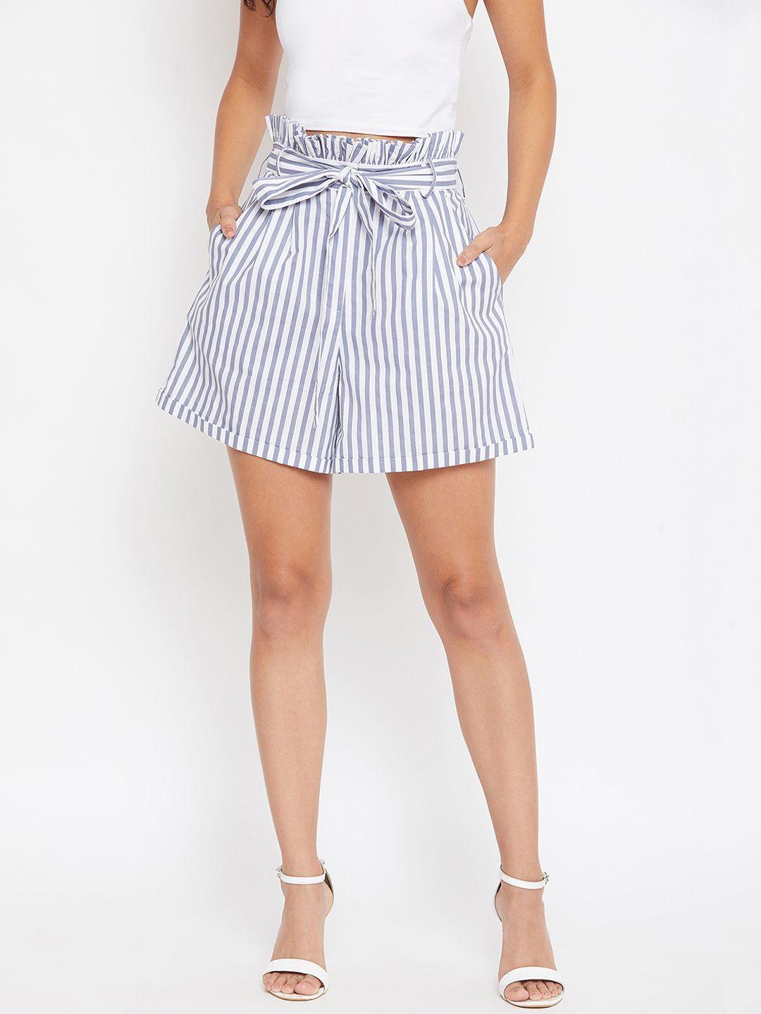 zastraa women white striped regular shorts