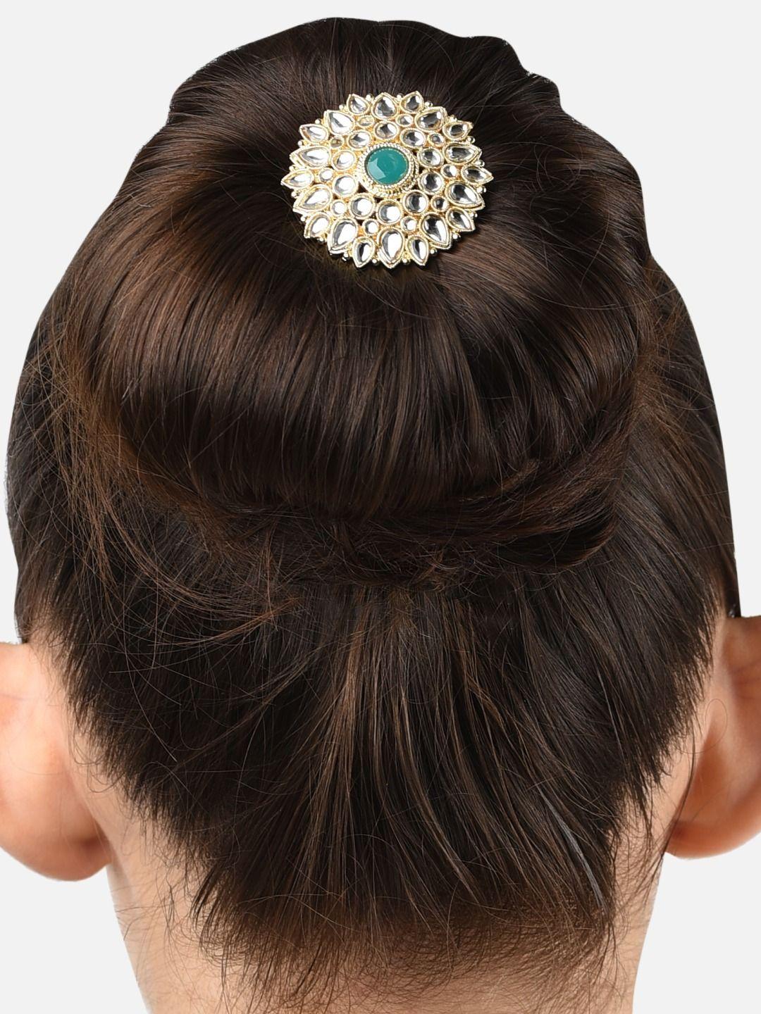 zaveri pearls gold-plated & white kundan studded hair bun pin