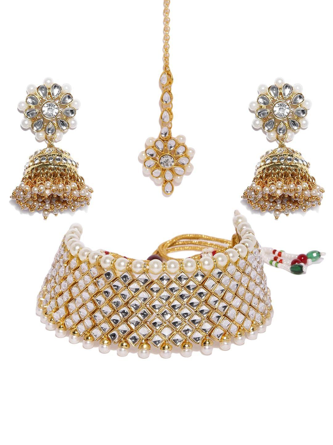zaveri pearls gold-plated kundan & pearls studded jewellery set