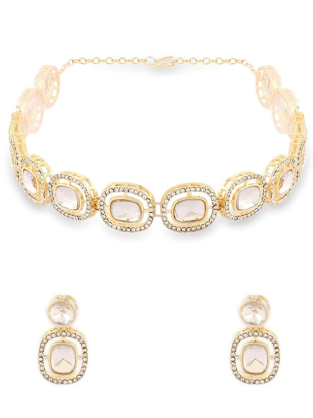 zaveri pearls gold-plated stone studded choker necklace with earrings