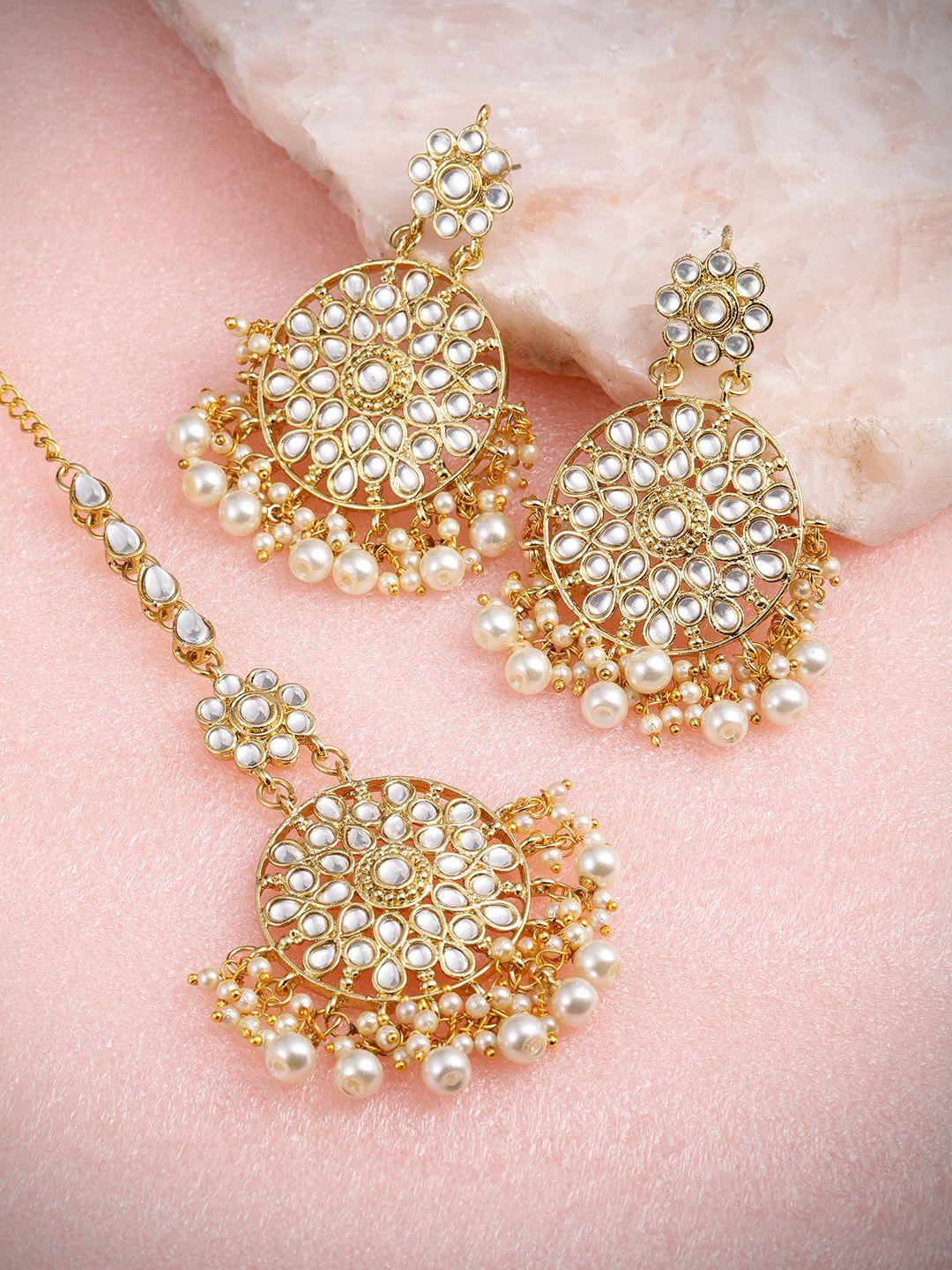 zaveri pearls gold-toned kundan & pearls jewellery set