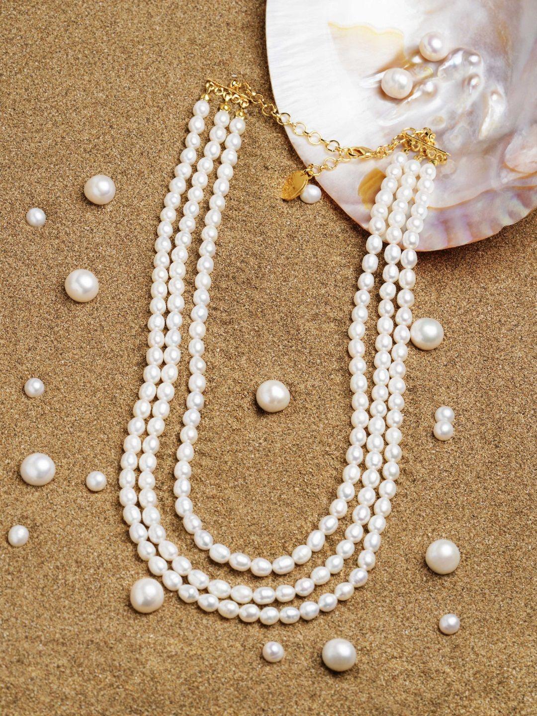 zaveri pearls off white freshwater rice pearls aaa+ quality 3 layers necklace