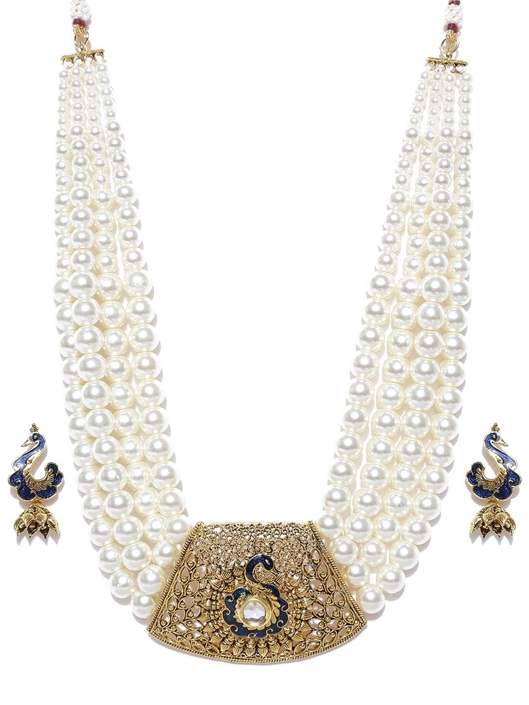 zaveri pearls off-white & antique gold-toned jewellery set