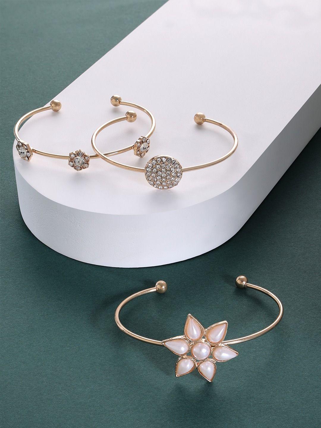 zaveri pearls pack of 3 women white gold-plated cuff bracelet