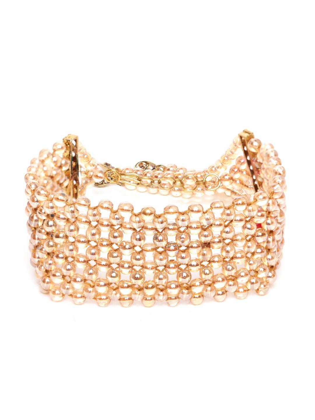zaveri pearls peach-coloured antique gold-plated beaded bracelet