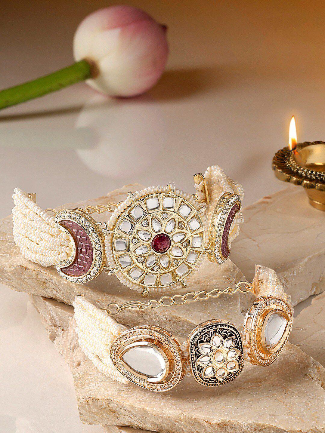 zaveri pearls set of 2 gold-plated wraparound bracelet