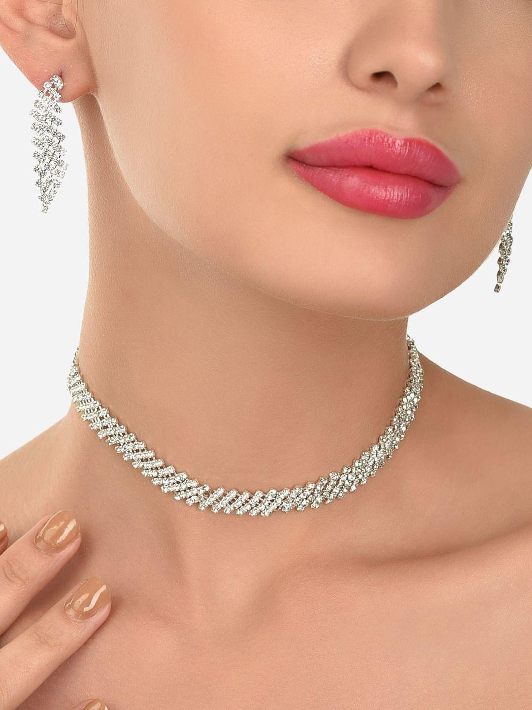 zaveri pearls silver toned dazzling austrian diamonds jewellery set