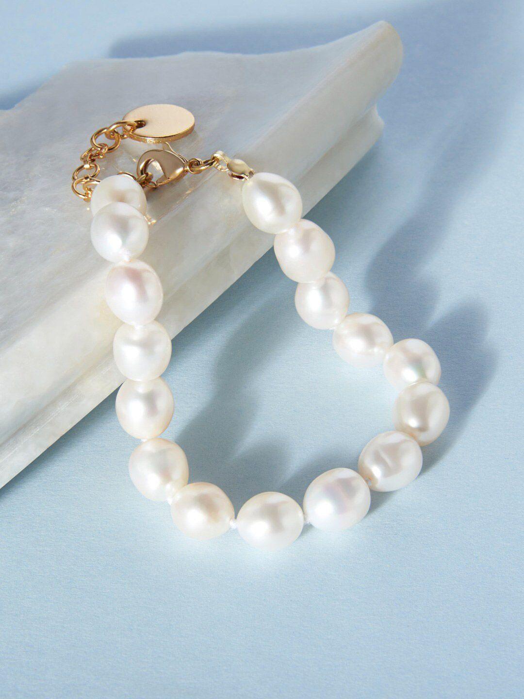 zaveri pearls white gold-plated freshwater natural 8-9 mm aaa+ rice single strand bracelet