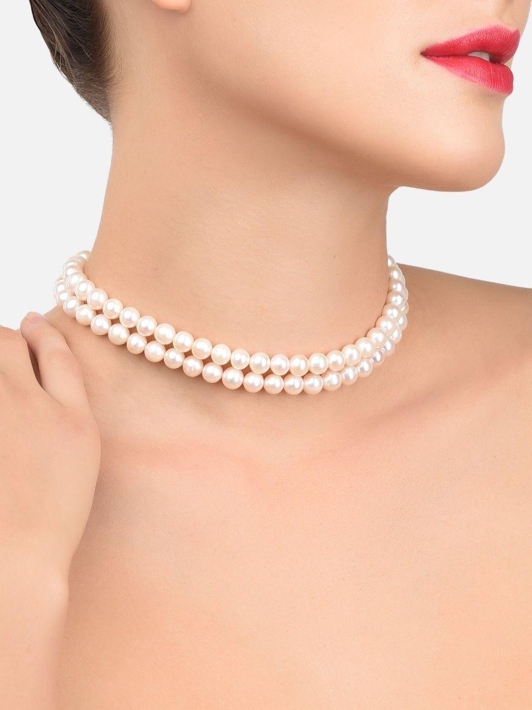 zaveri pearls white gold-plated freshwater pearl choker necklace