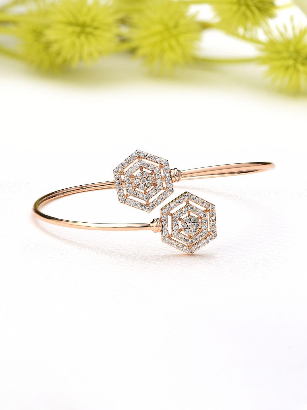 zaveri pearls white rose gold-plated cubic zirconia bangle-style bracelet