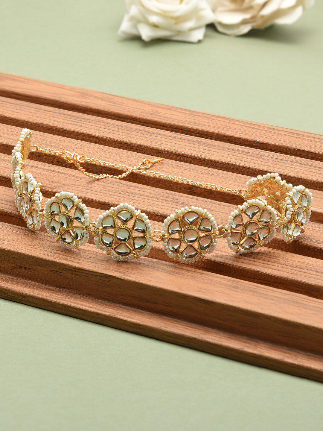zaveri pearls women gold-toned & white kundan & pearls studded ethnic head chain