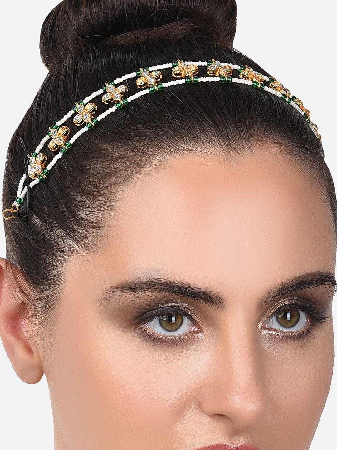 zaveri pearls women green & gold-toned embellished head chain