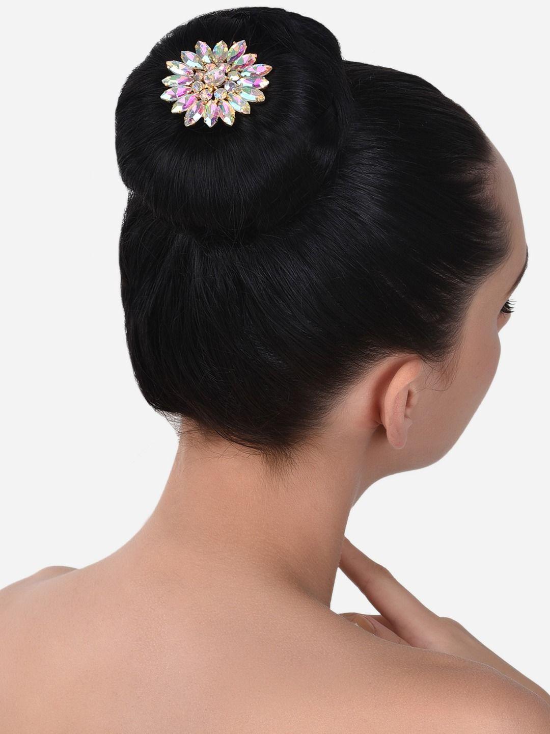 zaveri pearls women multicoloured embellished flower shape bun pin