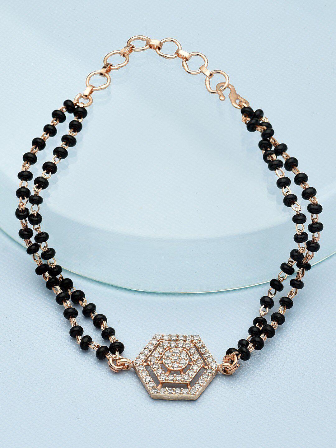 zaveri pearls women rose gold & black brass cubic zirconia wraparound bracelet
