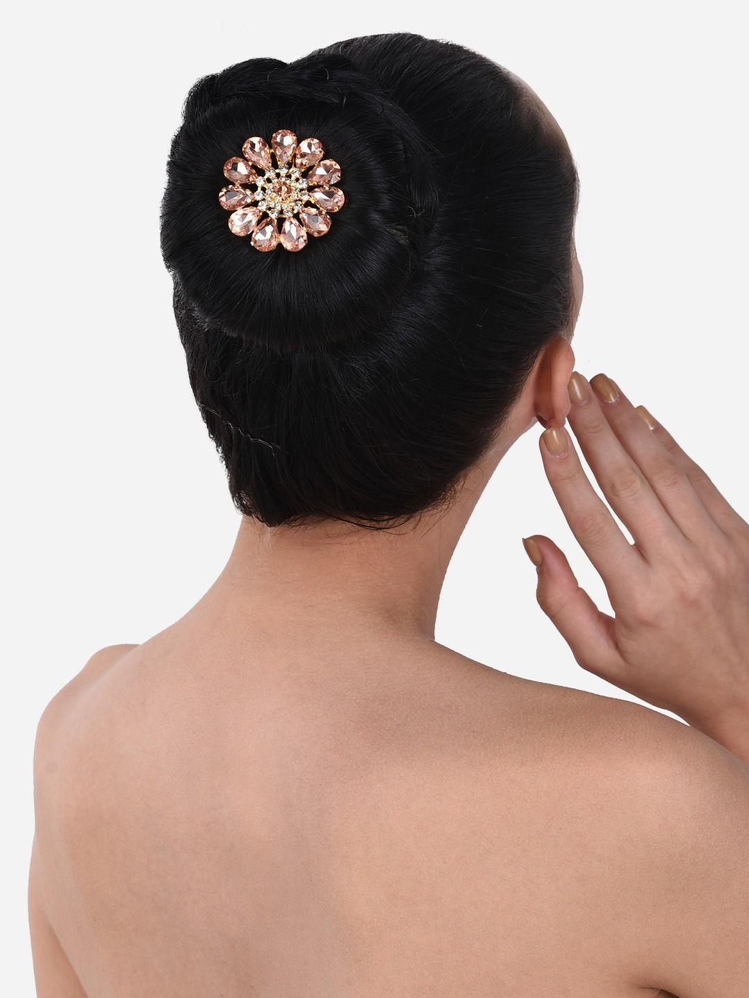 zaveri pearls women rose gold & gold-toned embellished bun hair pin