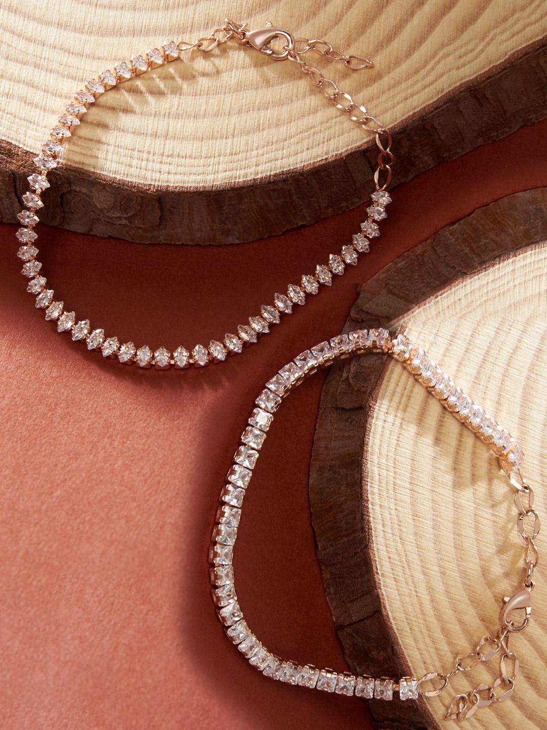 zaveri pearls women set of 2 rose gold plated studded wraparound bracelets