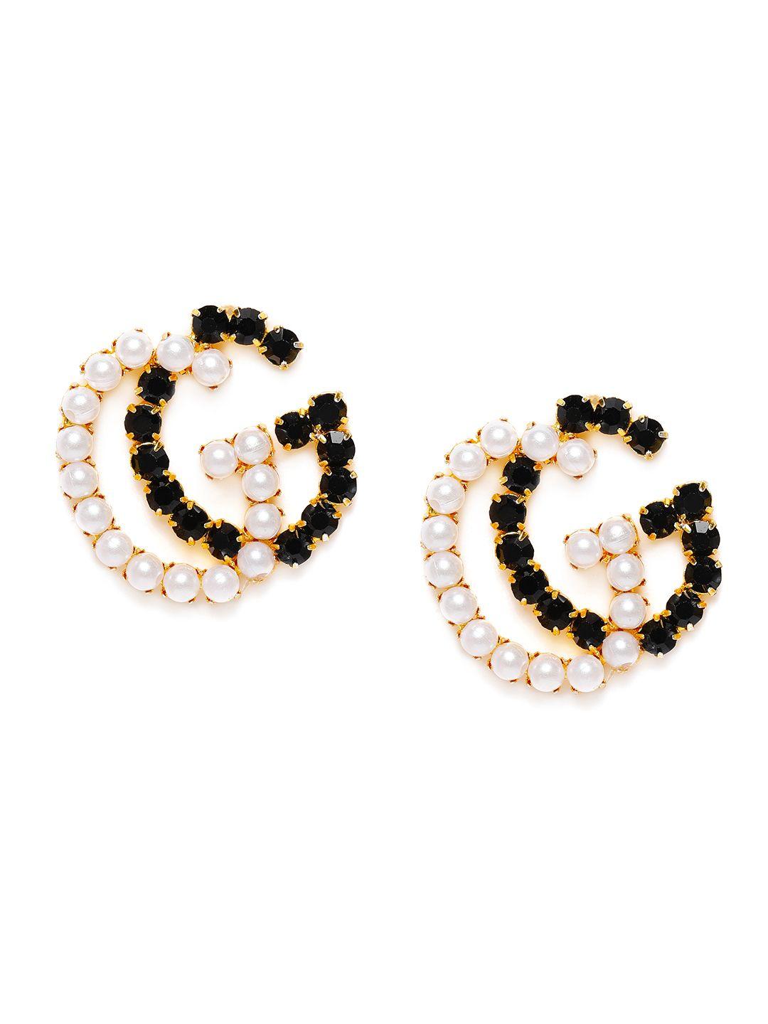 zaveri pearls black & white contemporary studs
