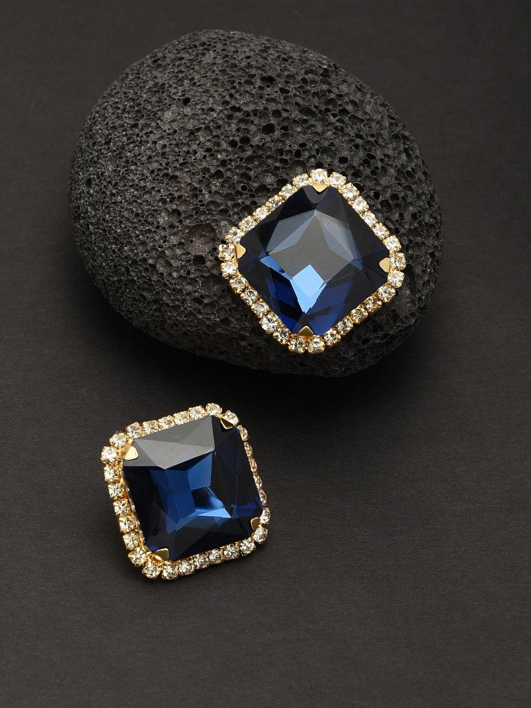 zaveri pearls blue & gold-toned contemporary studs earrings