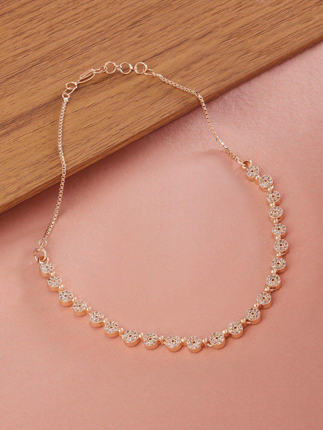 zaveri pearls brass rose gold-plated cubic zirconia necklace