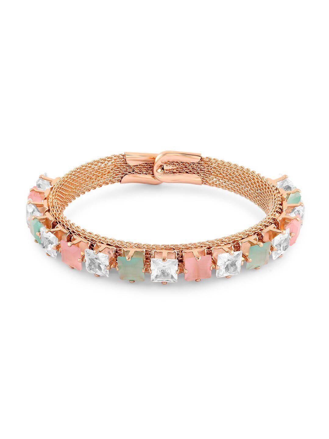zaveri pearls cubic zirconia rose gold-plated kada bracelet