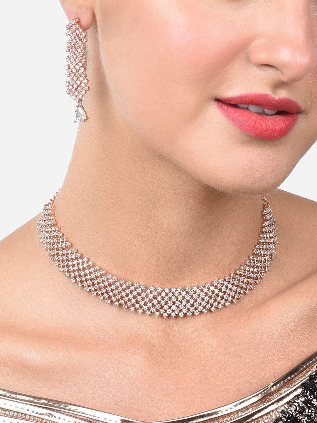 zaveri pearls cz- rose gold-plated studded jewellery set