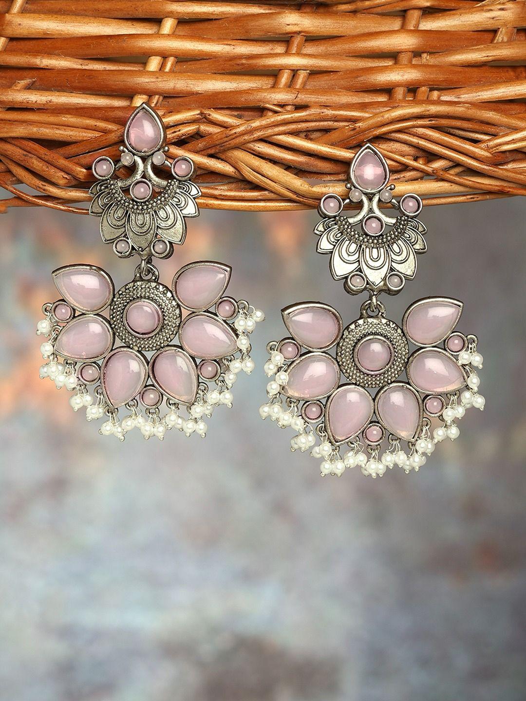 zaveri pearls god plated oxidised floral drop earrings