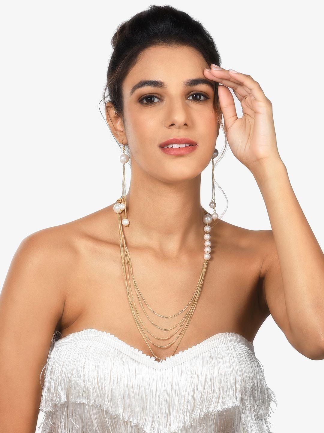 zaveri pearls gold-plated & white layered jewellery set