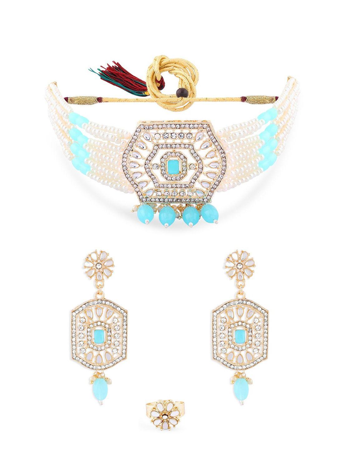 zaveri pearls gold-plated beaded & stone-studded necklace & earrings