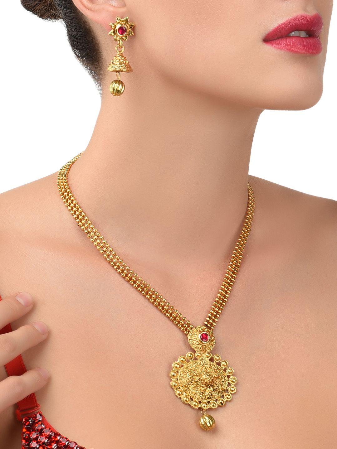 zaveri pearls gold-plated beaded jewellery set