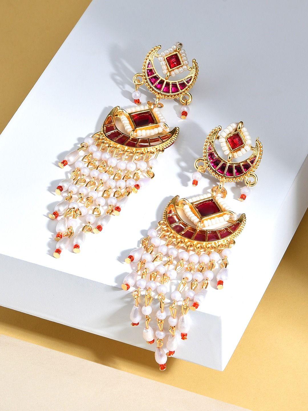 zaveri pearls gold-plated contemporary drop earrings