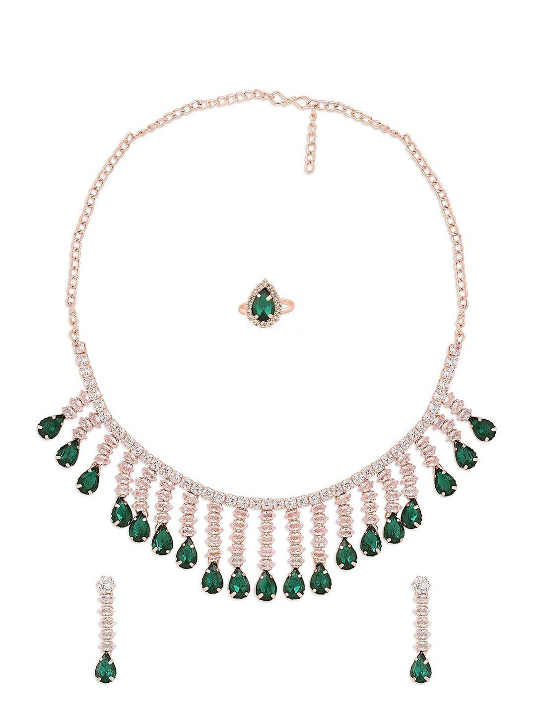 zaveri pearls gold-plated cz stone-studded & beaded jewellery set