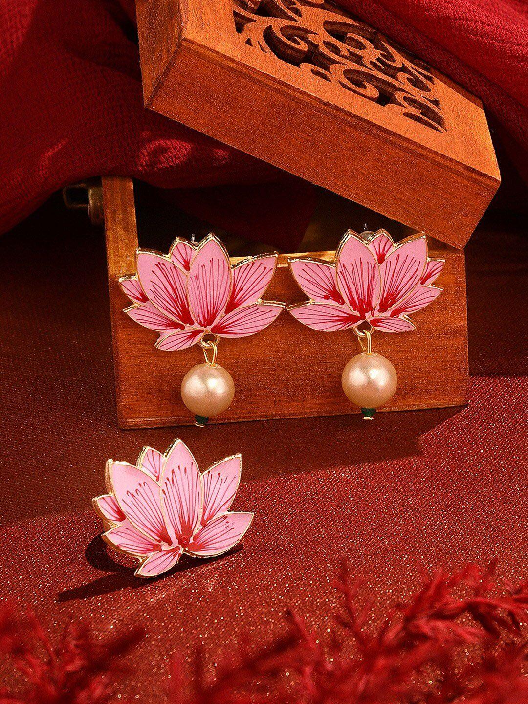 zaveri pearls gold-plated enamel pearls-beaded jewellery set