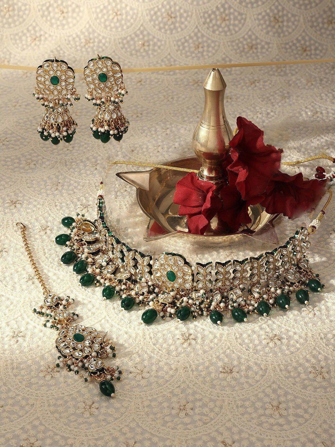 zaveri pearls gold plated kundan & beads studded jewellery set