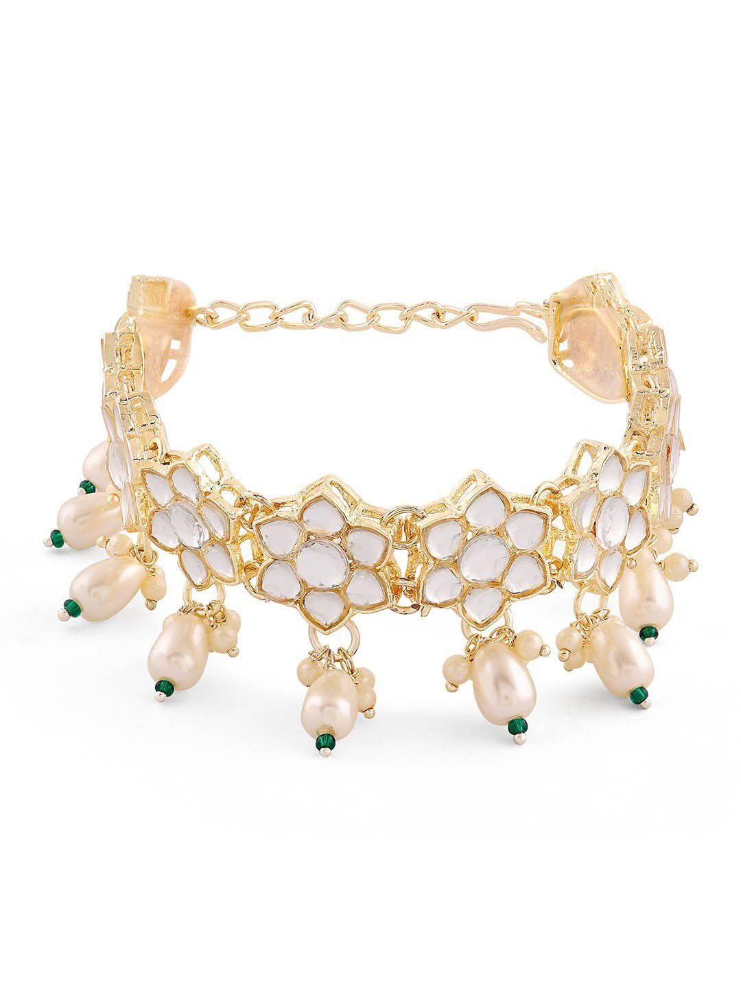 zaveri pearls gold-plated kundan & stones wraparound bracelet
