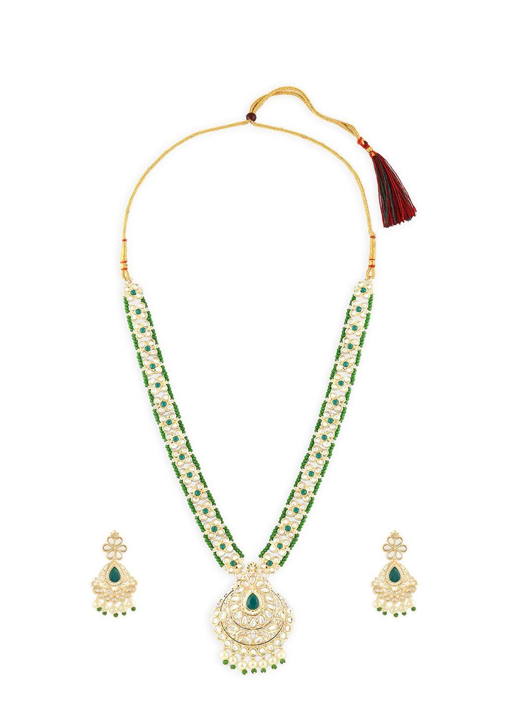 zaveri pearls gold-plated kundan studded & beaded jewellery set