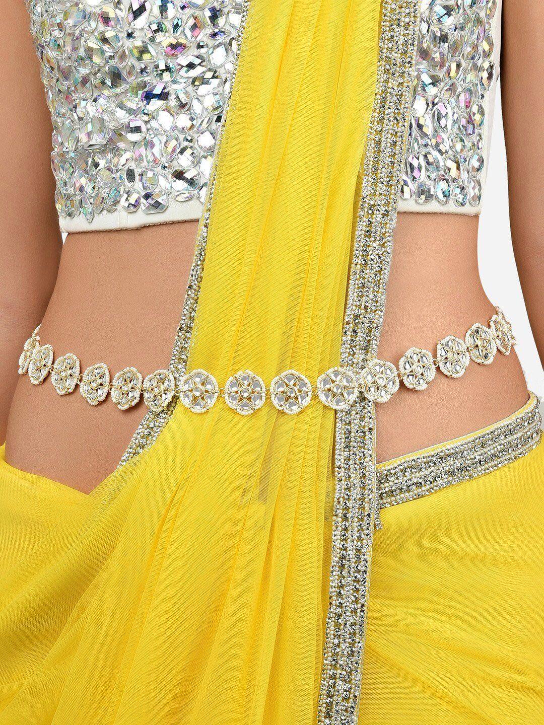 zaveri pearls gold-plated kundan-studded & pearl beaded kamarbandh
