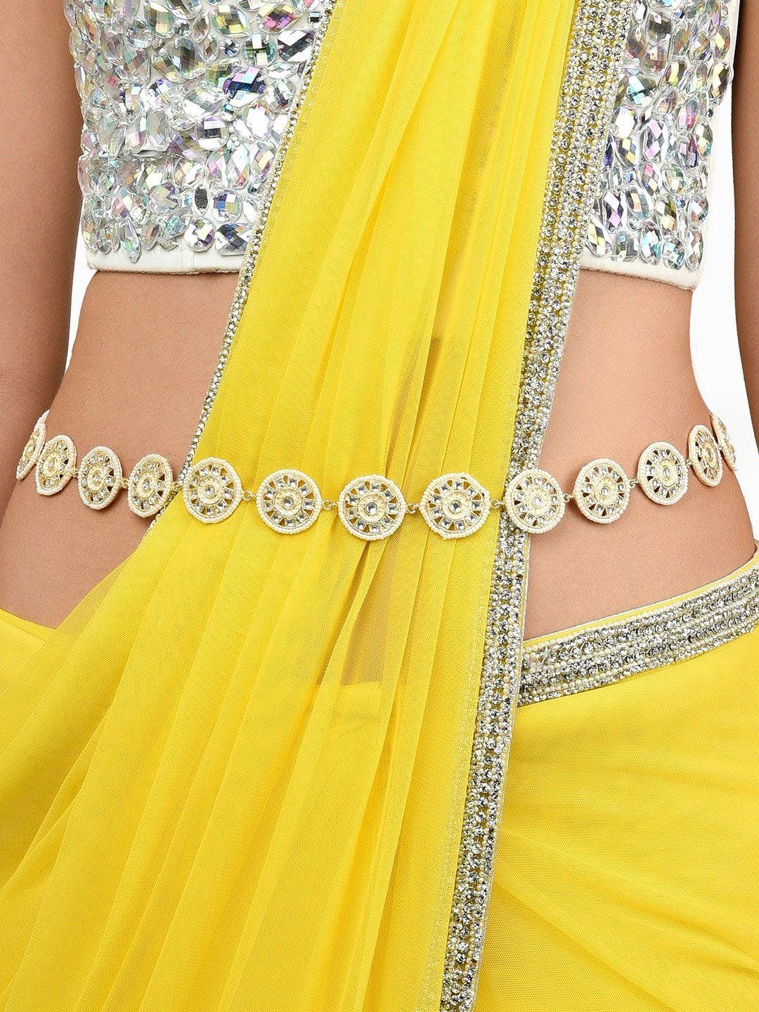zaveri pearls gold-plated kundan studded & pearl beaded waist chain